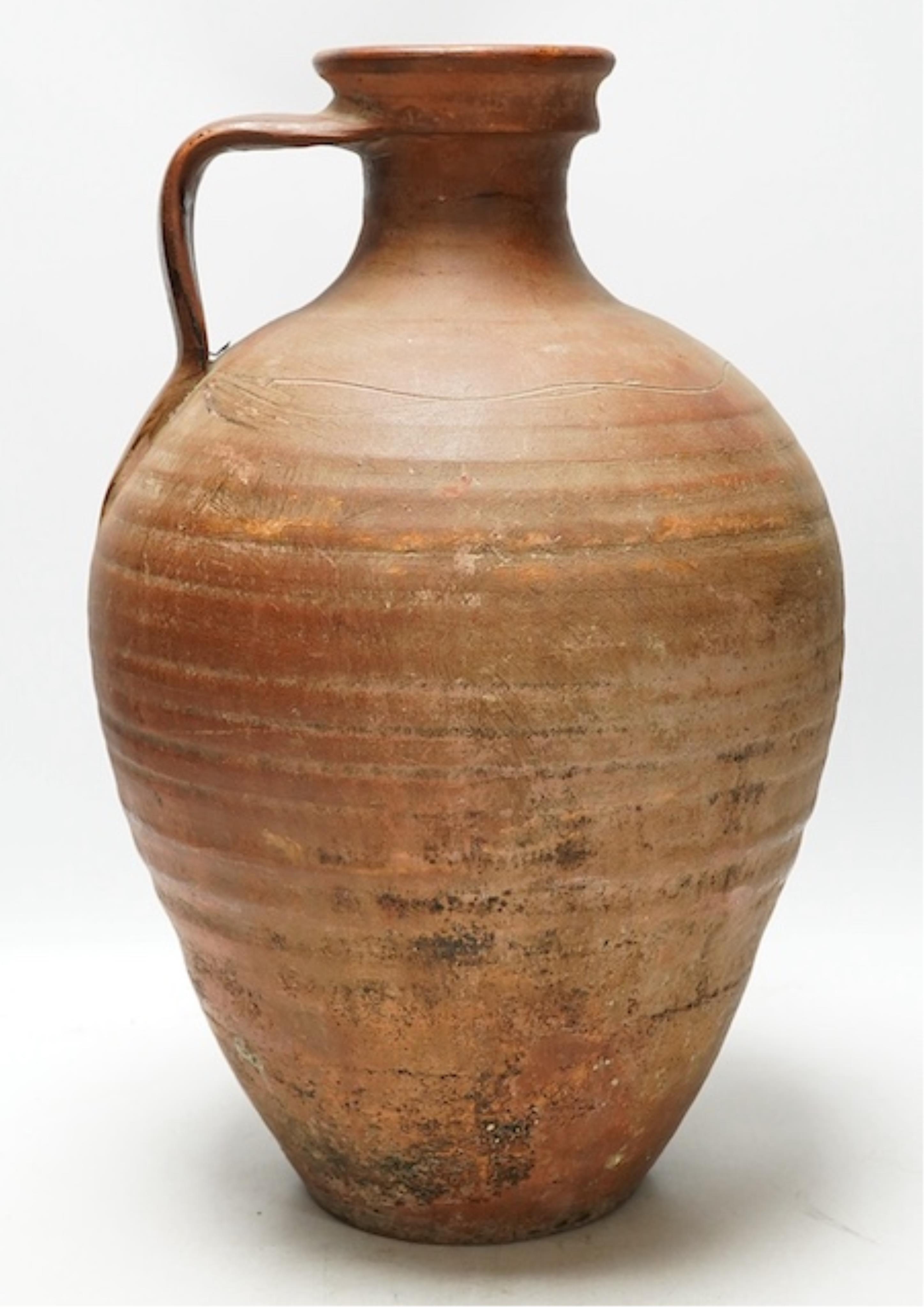 An 18th century Spanish terracotta wine vessel, 42cm. Condition - good